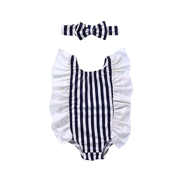 Baby Girl Striped Graphic Ruffle Tops Combo Shorts One Pieces Swimsuit